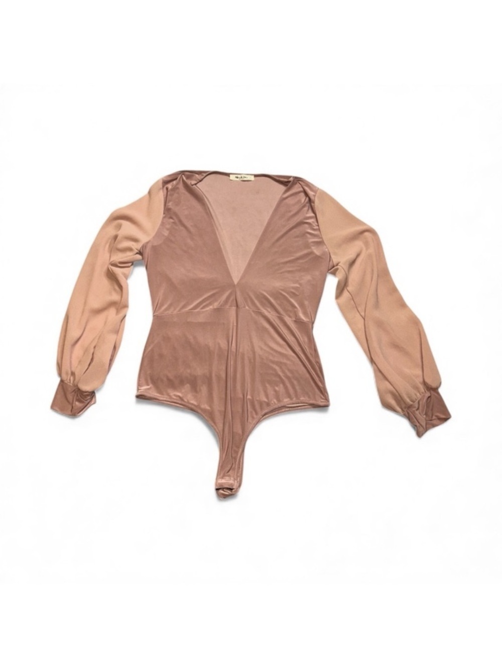 Plunging V-Neck Blouson Sleeve Nude Bodysuit size large